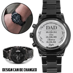 Custom Personalized Dad Black Chronograph Watch - Upto 4 Children - Father's Day Gift Idea - My Greatest Blessings Call Me Dad