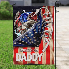 Custom Personalized Hooked On Flag - Upto 6 Names - Gift Idea For Independence Day/Father's Day - Hooked On Daddy