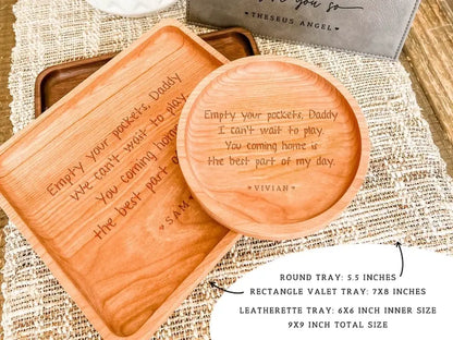 Empty your Pockets Daddy Custom Engraved Christmas or Father's Day Gift for Dad | Custom Leather Catchall Personalized Valet Tray for Men