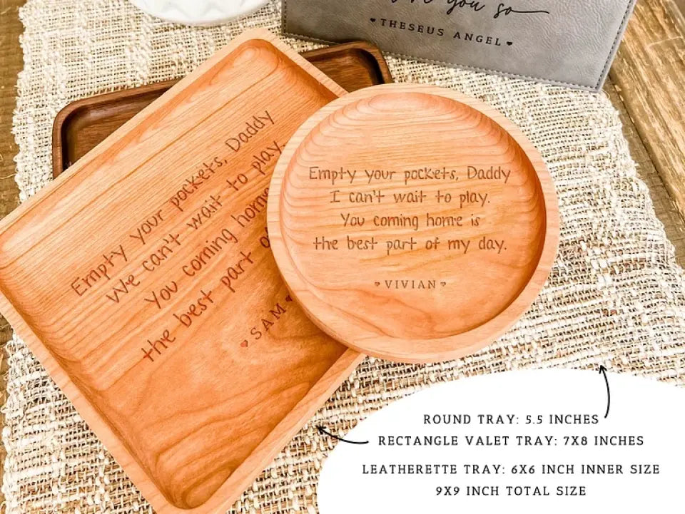 Empty your Pockets Daddy Custom Engraved Christmas or Father's Day Gift for Dad | Custom Leather Catchall Personalized Valet Tray for Men