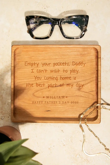 Empty your Pockets Daddy Custom Engraved Christmas or Father's Day Gift for Dad | Custom Leather Catchall Personalized Valet Tray for Men
