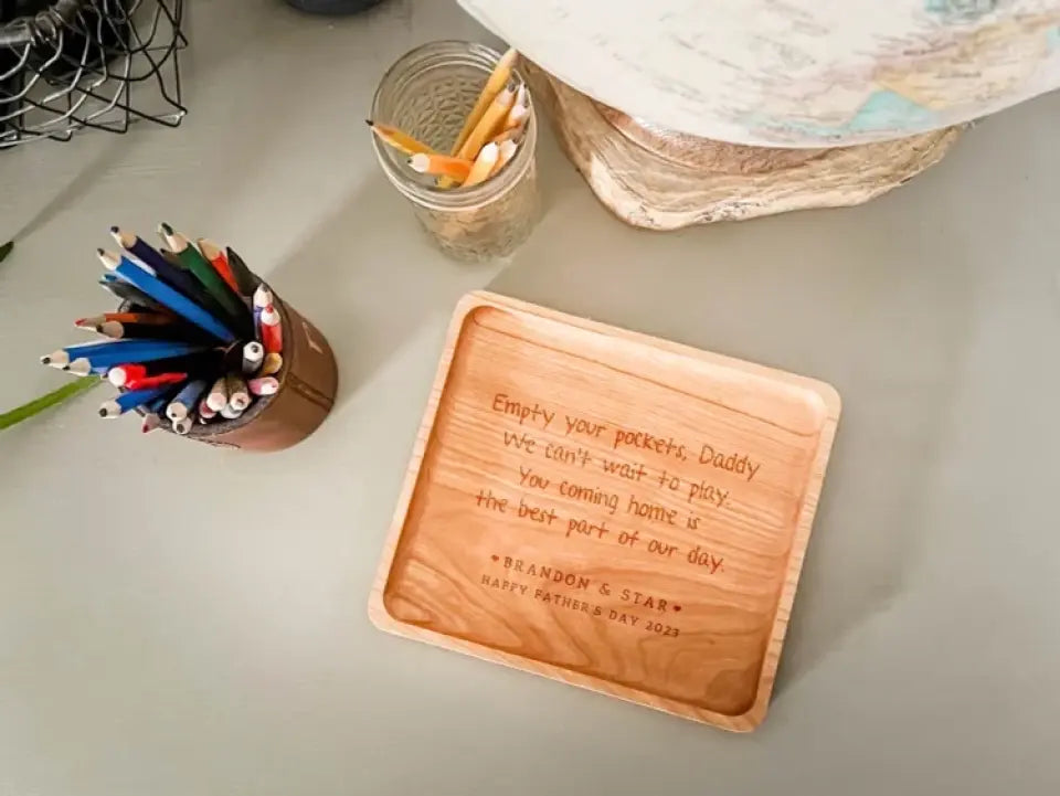 Empty your Pockets Daddy Custom Engraved Christmas or Father's Day Gift for Dad | Custom Leather Catchall Personalized Valet Tray for Men