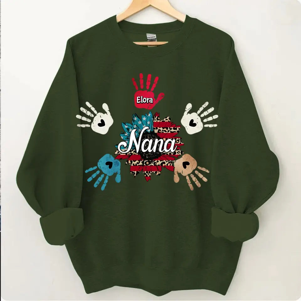 Personalized Custom T-shirt - 4th Of July Gift For Grandma - Nana Hand Print