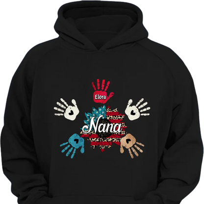 Personalized Custom T-shirt - 4th Of July Gift For Grandma - Nana Hand Print