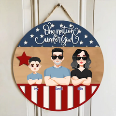 Personalized Custom Door Sign - Independence Day, Gift For Family Members - One Nation Under God