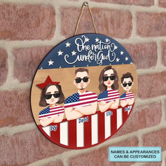 Personalized Custom Door Sign - Independence Day, Gift For Family Members - One Nation Under God