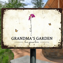 Grandma's Garden Love Grows Here - Personalized Custom Metal Sign - Gift For Grandma