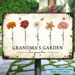 Grandma's Garden Love Grows Here - Personalized Custom Metal Sign - Gift For Grandma