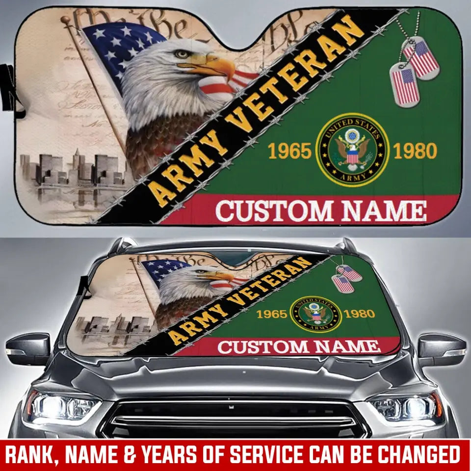 Honor & Service - Personalized Auto Windshield Sunshade, Car Window Protector - Customizable with Branch, Date, and Name - Gift For U.S. Veterans, Military Families