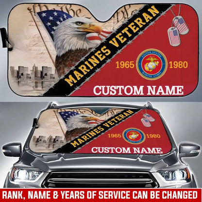 Honor & Service - Personalized Auto Windshield Sunshade, Car Window Protector - Customizable with Branch, Date, and Name - Gift For U.S. Veterans, Military Families