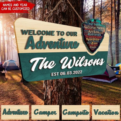 Name Of National Park In Welcome Sign - Custom 2 Layer Door Sign For Campers