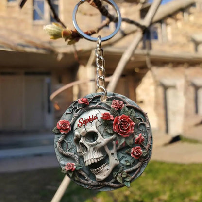 Skull Keychain Personalized Acrylic Accessory With Rose Detail