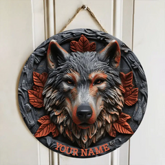 Personalized Name Wolf Round Wood Sign Customizable Animal-themed Decor