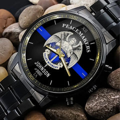 Personalized Peacemakers Saint Michael The Police Angle Blue Line Custom Name Watch