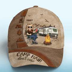 Camp Hair Don't Care - Camping Personalized Custom Hat, All Over Print Classic Cap - Gift For Camping Lovers