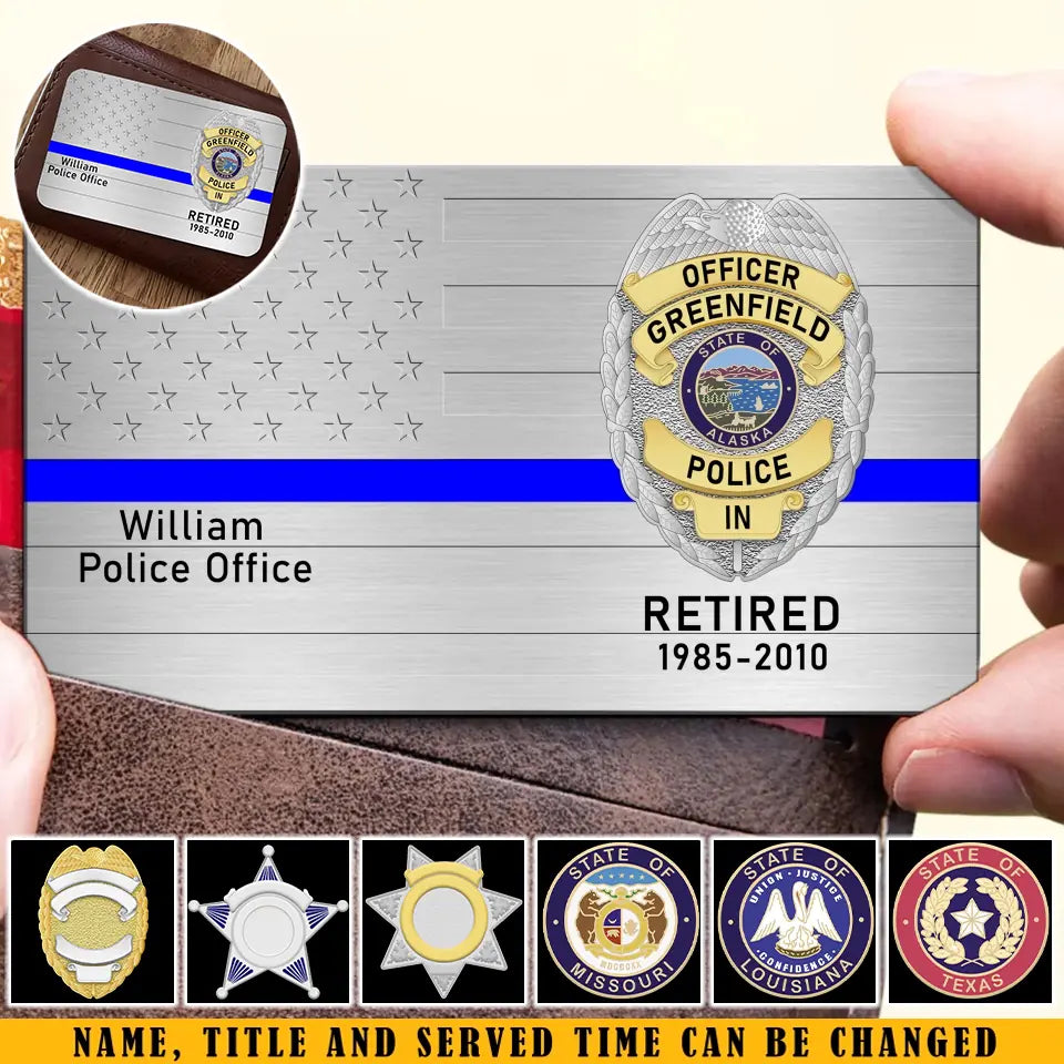 Custom US Police Badge Aluminum Wallet Card  - Gift for Police Officer
