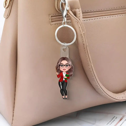 Happy Doll Teacher Personalized Acrylic Keychain, Back To School Gift