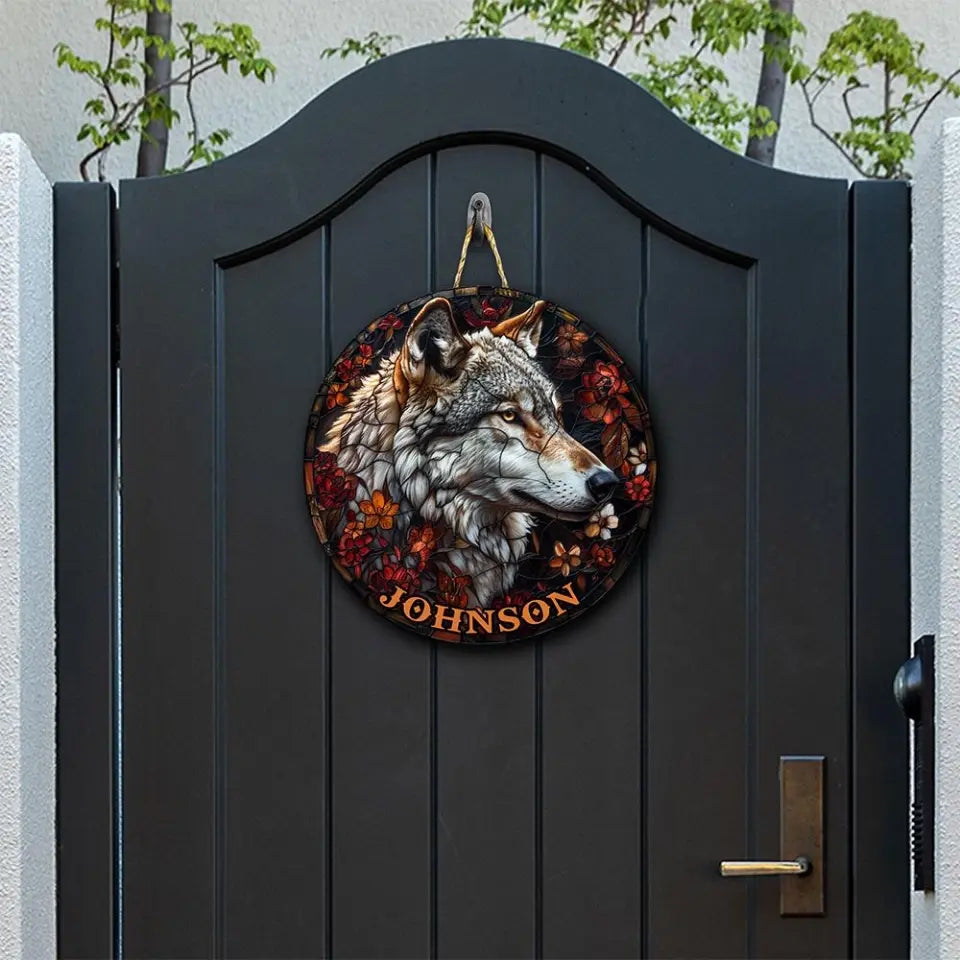 Personalized Name Wolf Round Wood Sign Custom Wolf Wood Sign For Animal Lovers