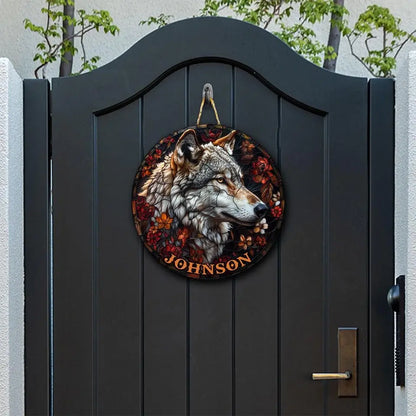 Personalized Name Wolf Round Wood Sign Custom Wolf Wood Sign For Animal Lovers