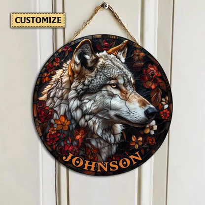 Personalized Name Wolf Round Wood Sign Custom Wolf Wood Sign For Animal Lovers