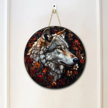 Personalized Name Wolf Round Wood Sign Custom Wolf Wood Sign For Animal Lovers