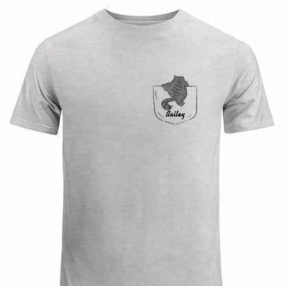 Cute Naughty Cat Climbing Pocket Personalized Shirt