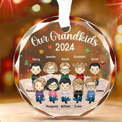 Grandchildren's Love, Infinite Contentment - Family Personalized Custom Circle Glass Ornament - Christmas Gift For Family Members