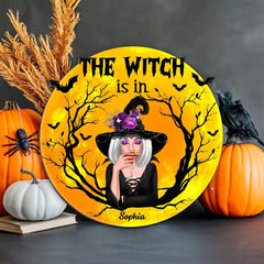 The Witch Is In Personalized Wood Sign, Halloween Decoration