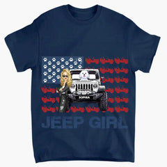 Personalized Jeep Girl & Dog US Flag Independence Day 4th July Gift T-shirt