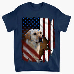 Personalized Upload Photo Dog Dad Dog Mom Flag Art Independence Tshirt