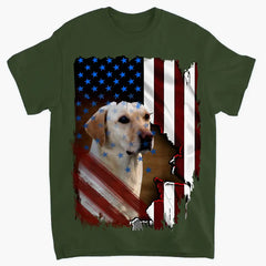 Personalized Upload Photo Dog Dad Dog Mom Flag Art Independence Tshirt