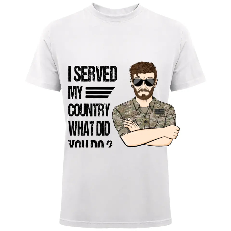 Personalized US Soldier/Veteran I Served My Country What Did You Do Rank Camo Printed Tshirts