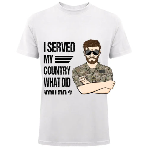 Personalized US Soldier/Veteran I Served My Country What Did You Do Rank Camo Printed Tshirts