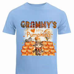 Personalized Fall Season Pumpkin Grammy's Little Pumpkins Dummy & Kid Names T-Shirt Printed