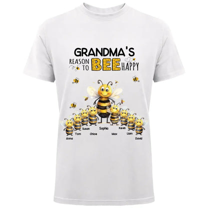 Personalized Grandma's Reason To Bee Happy & Kid Names T-Shirt