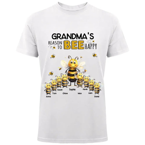 Personalized Grandma's Reason To Bee Happy & Kid Names T-Shirt