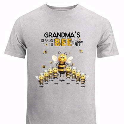 Personalized Grandma's Reason To Bee Happy & Kid Names T-Shirt