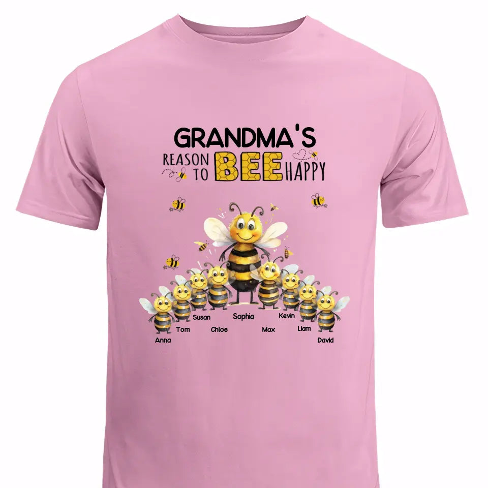 Personalized Grandma's Reason To Bee Happy & Kid Names T-Shirt