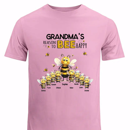 Personalized Grandma's Reason To Bee Happy & Kid Names T-Shirt