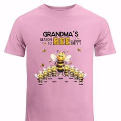 Personalized Grandma's Reason To Bee Happy & Kid Names T-Shirt