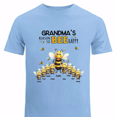 Personalized Grandma's Reason To Bee Happy & Kid Names T-Shirt