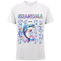 Personalized Grandma Dolphin With Kid Names Printed T-shirt