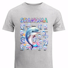 Personalized Grandma Dolphin With Kid Names Printed T-shirt