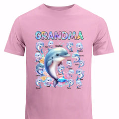 Personalized Grandma Dolphin With Kid Names Printed T-shirt