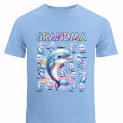 Personalized Grandma Dolphin With Kid Names Printed T-shirt