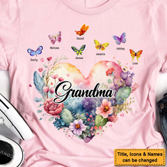 Gift For Grandma Watercolor Heart Floral Shirt