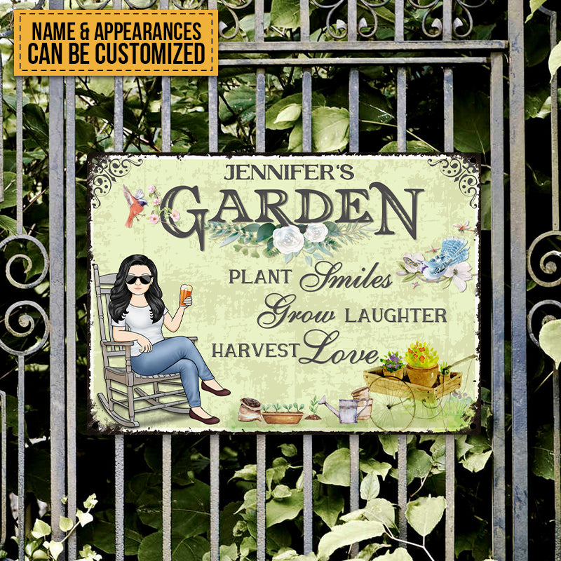 Plant Smiles Grow Laughter Harvest Love - Garden Sign - Personalized Custom Classic Metal Signs