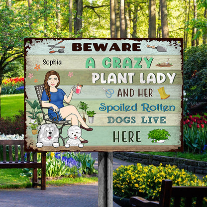 Lady And Her Spoiled Dogs In The Garden - Garden Sign - Personalized Custom Classic Metal Signs
