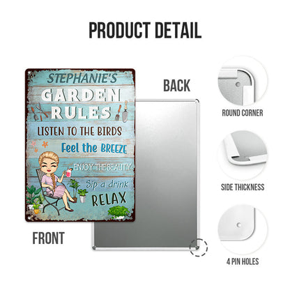 Garden Rules Feel The Breeze Enjoy The Beauty Gardening - Garden Sign - Personalized Custom Classic Metal Signs
