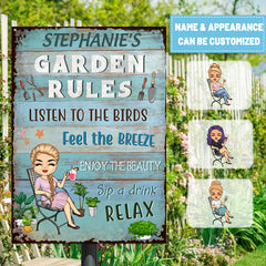 Garden Rules Feel The Breeze Enjoy The Beauty Gardening - Garden Sign - Personalized Custom Classic Metal Signs